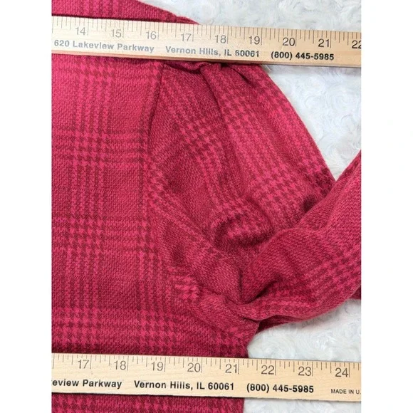 Mango Basics Red Glen Plaid Puff Sleeve Boat Neck Top Womens Size Small S - Picture 5 of 11